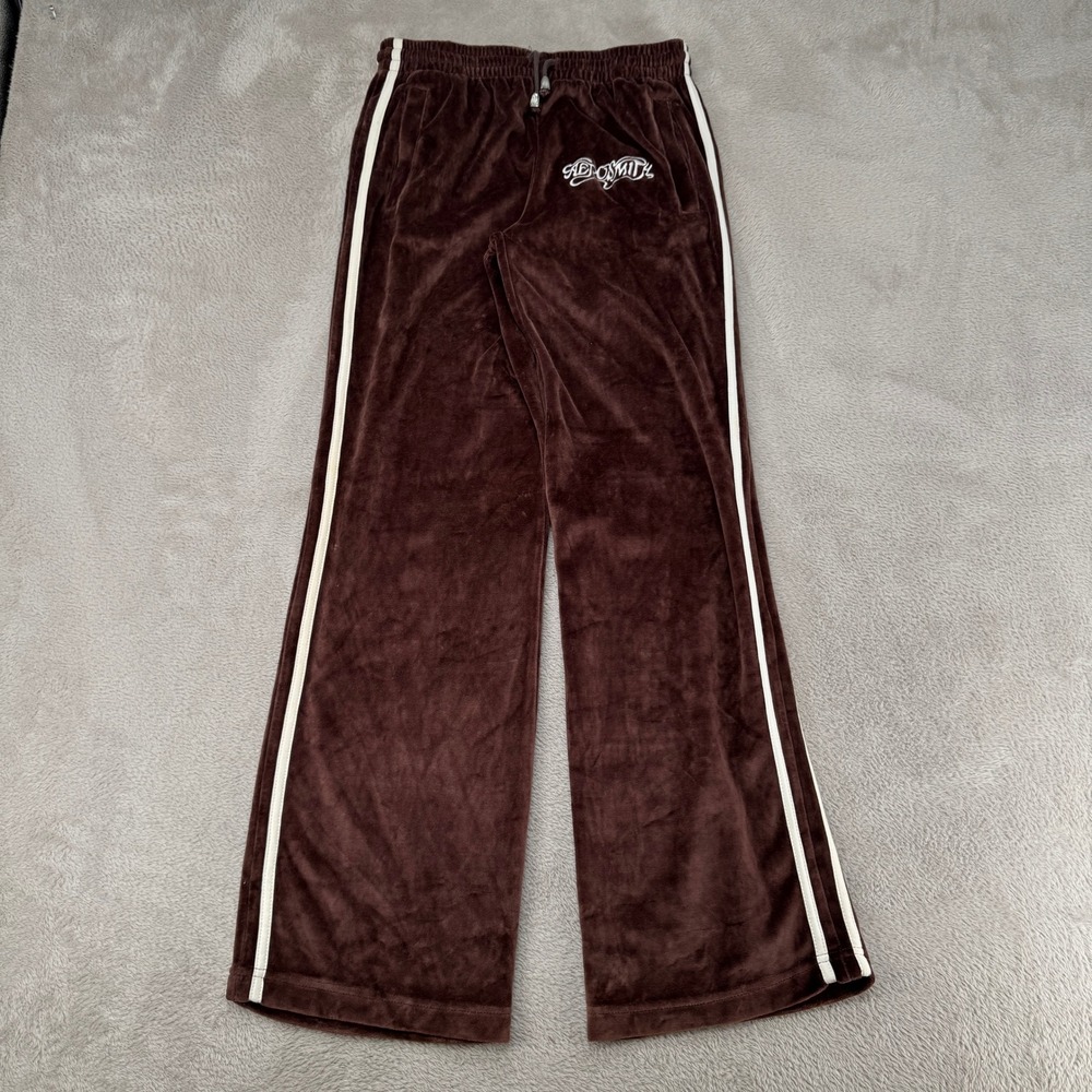 Aerosmith Womens Velour Track Pants Large Brown Preowned Y2K Band Wide Leg